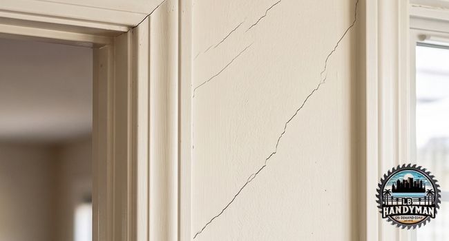 Diagonal cracks running from the corner of a door frame up the wall, a sign of possible foundation settlement